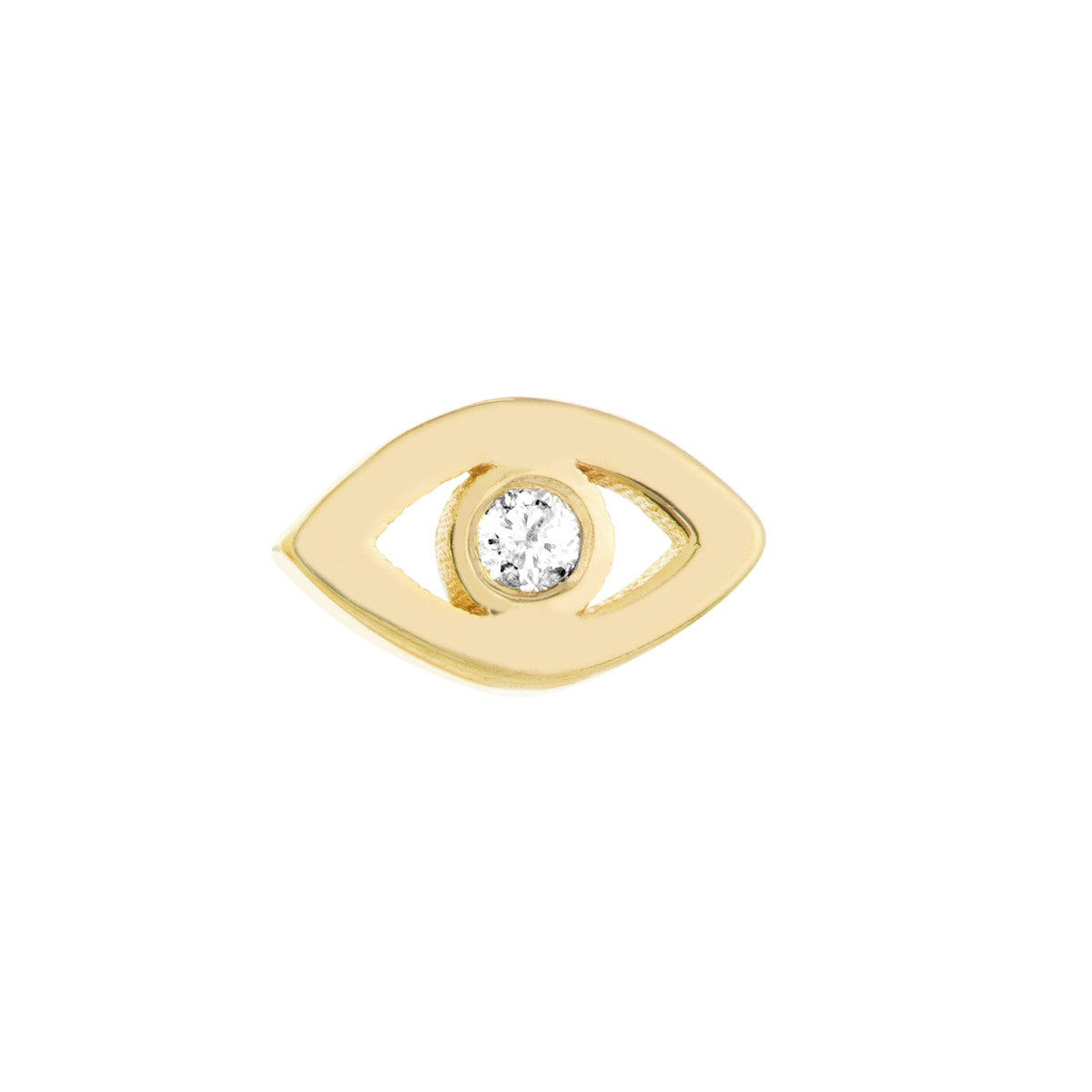 Diamond Open Mini Evil Eye Studs 14K Yellow Gold