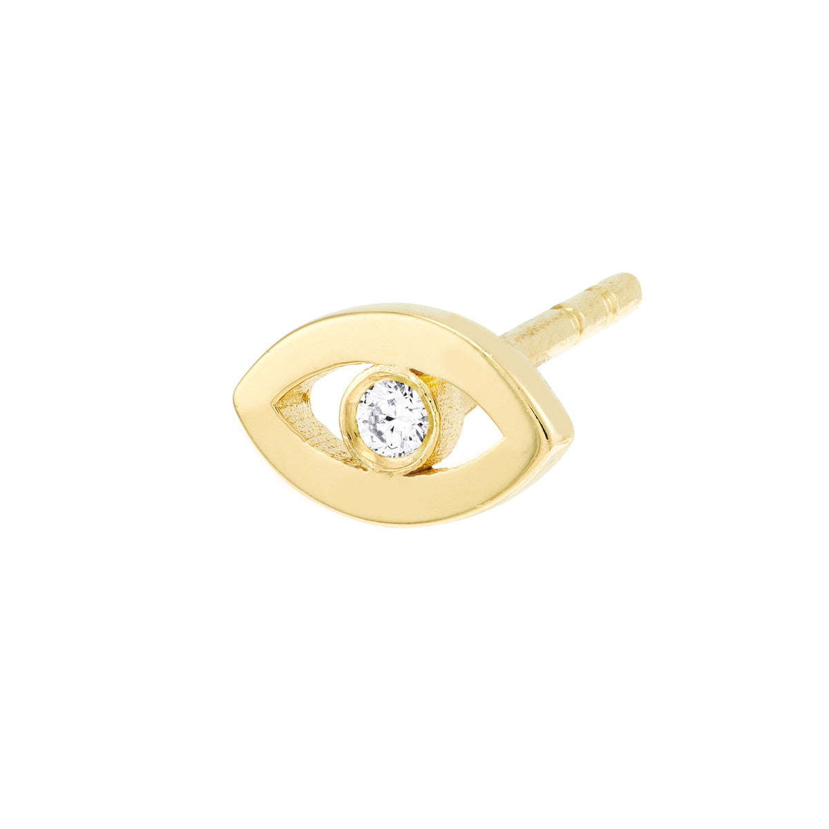 Diamond Open Mini Evil Eye Studs 14K Yellow Gold