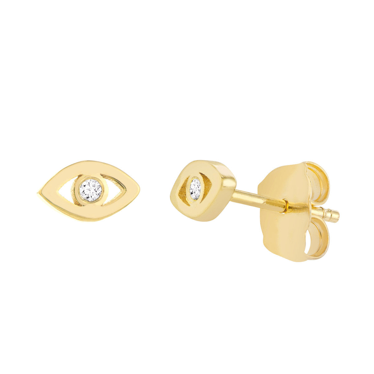 Diamond Open Mini Evil Eye Studs 14K Yellow Gold