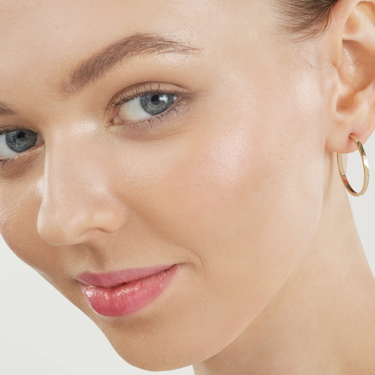 Diamond Square Tube Hoop Earrings 14K Yellow Gold