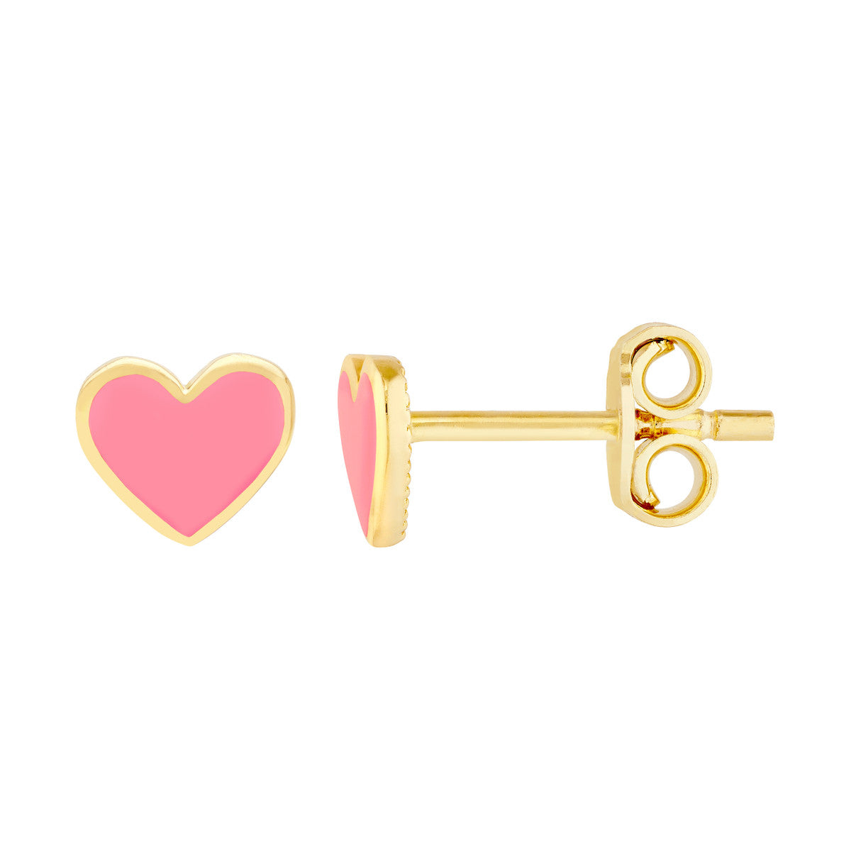 Enamel Heart Stud Earrings 14K Yellow Gold