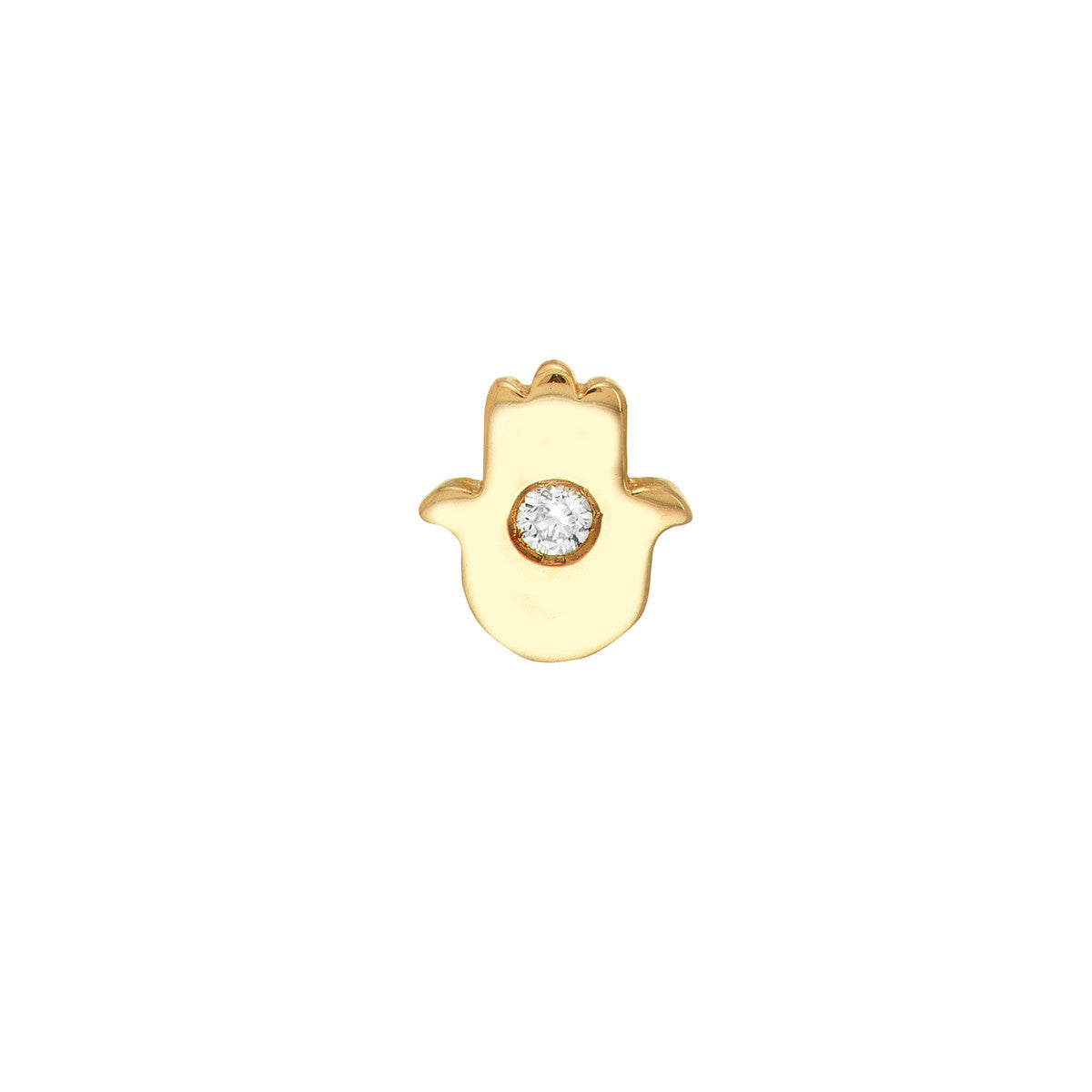 Diamond Hamsa Micro Stud Earrings 14K Yellow Gold