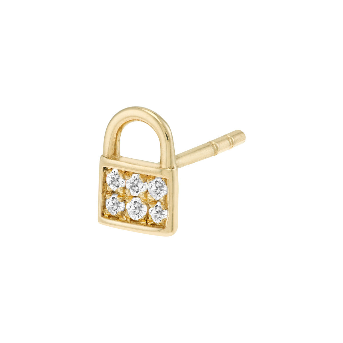 Diamond Baby Padlock Stud Earrings 14K Yellow Gold