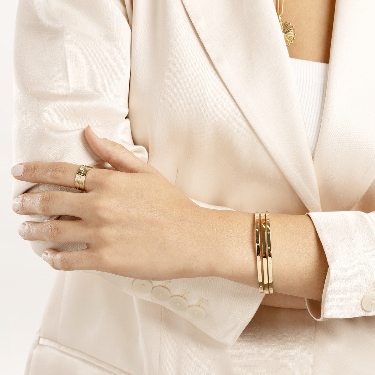 Diamond Square Tube Bangle 14K Yellow Gold