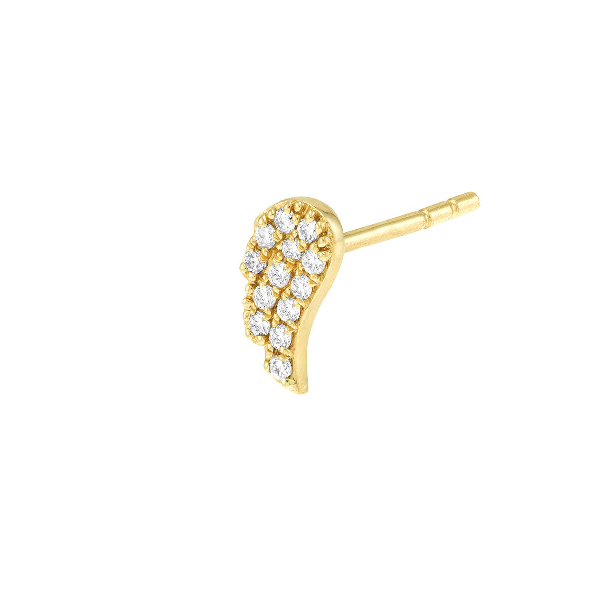 Diamond Angel Wings Micro Stud Earrings 14K Yellow Gold