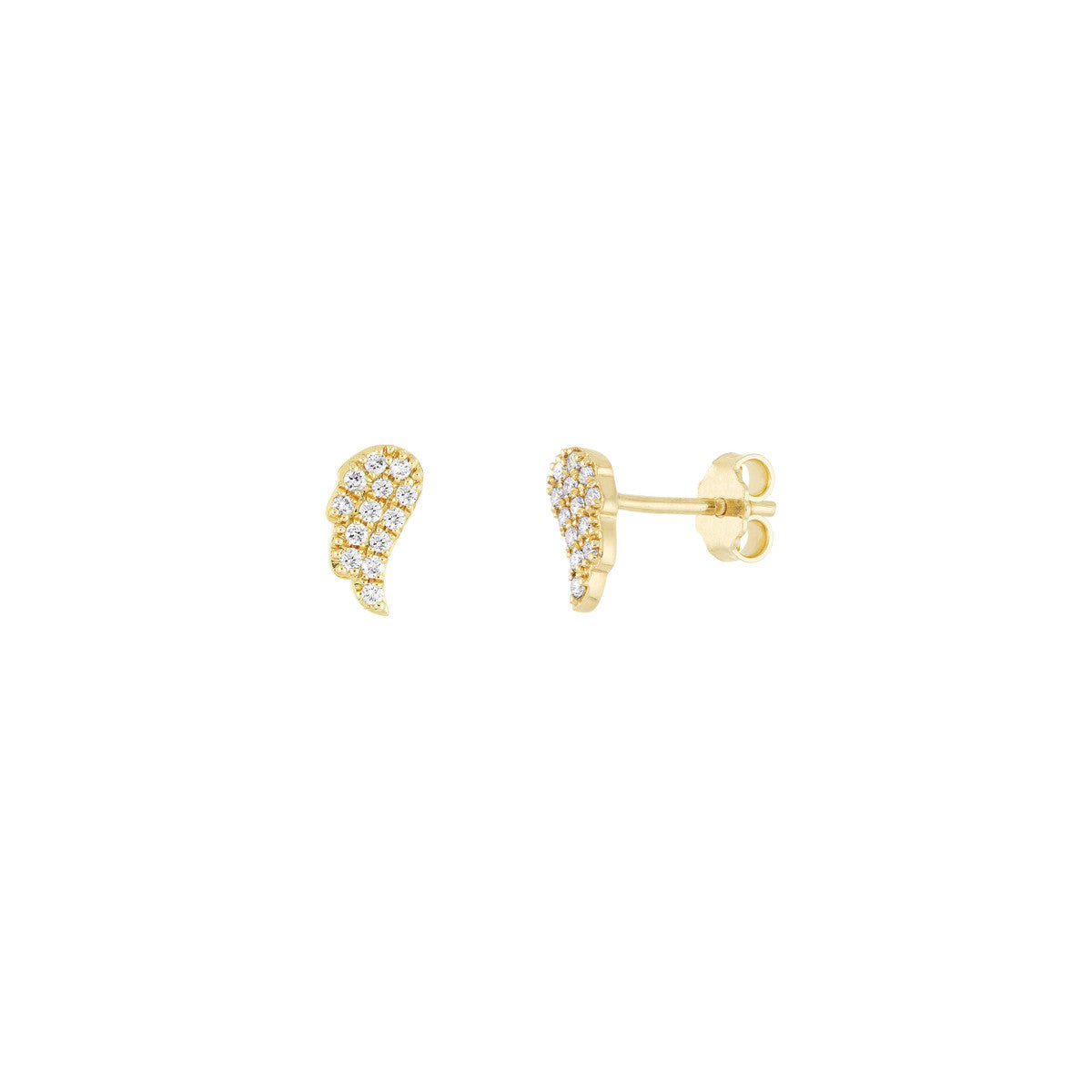 Diamond Angel Wings Micro Stud Earrings 14K Yellow Gold