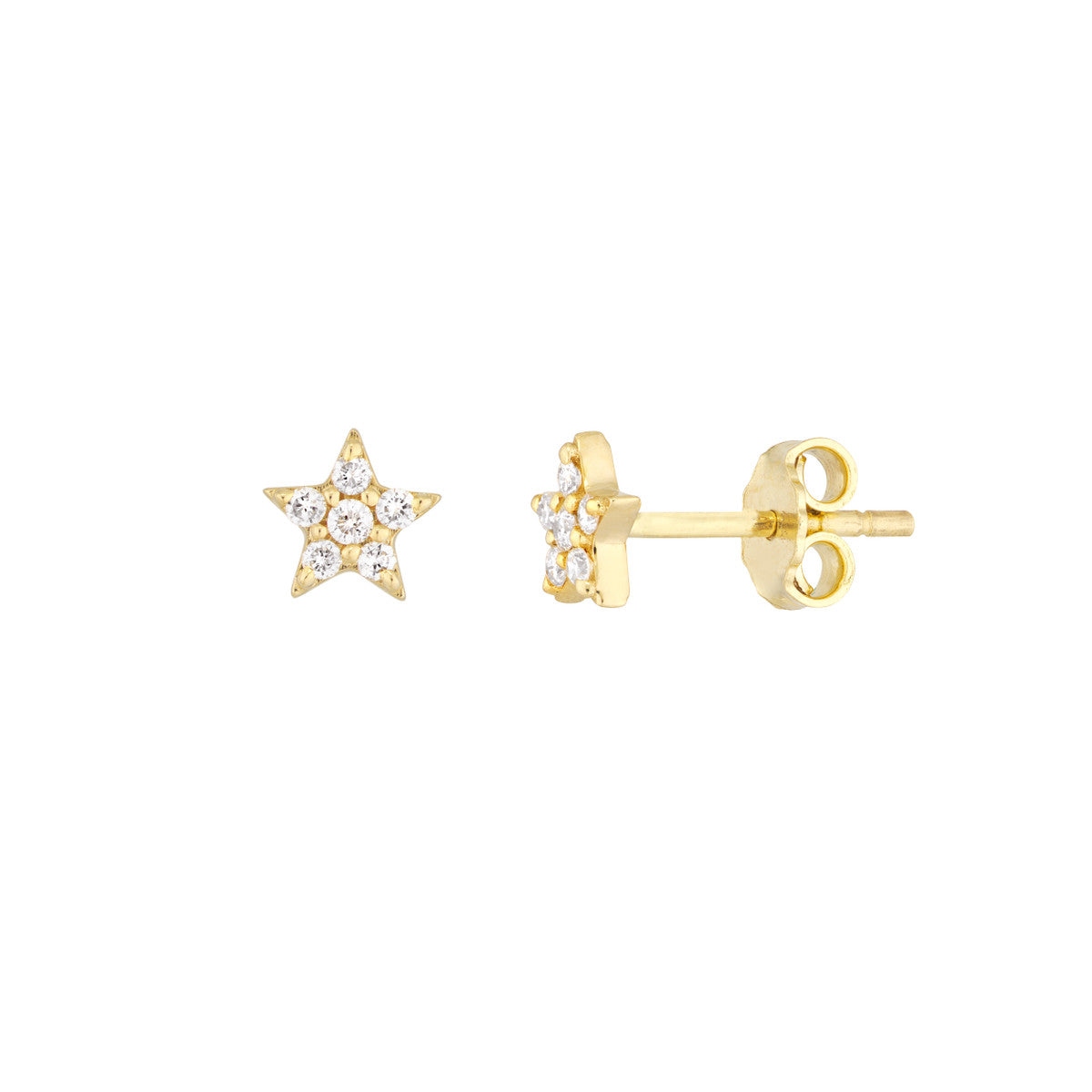 Diamond Star Micro Stud Earrings 14K Yellow Gold