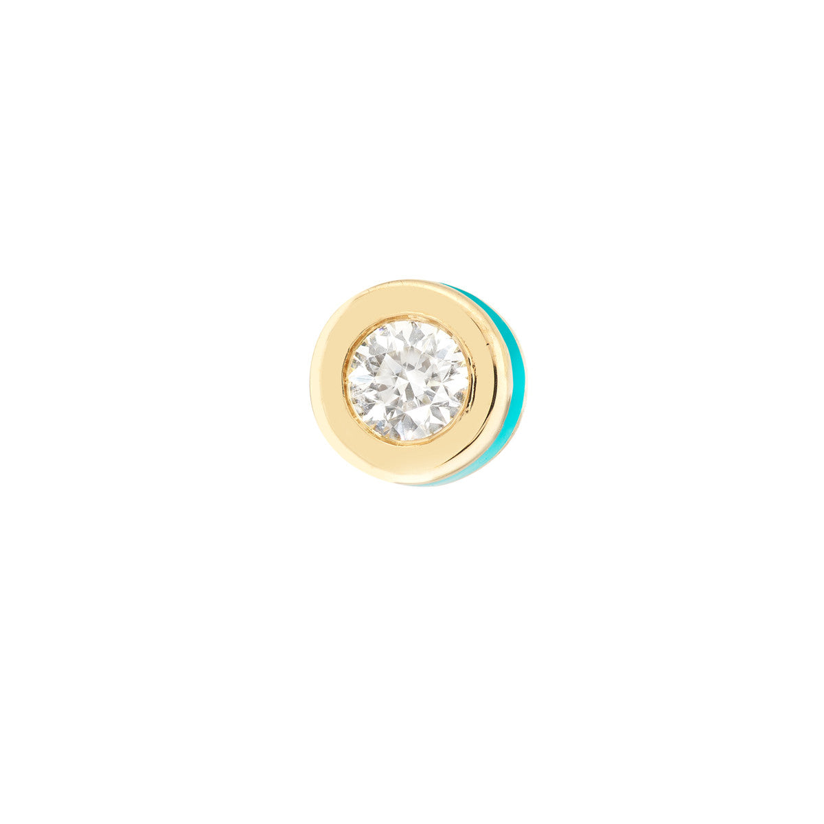 Bezel Set Diamond Stud w/ Turq Enamel 14K Yellow Gold