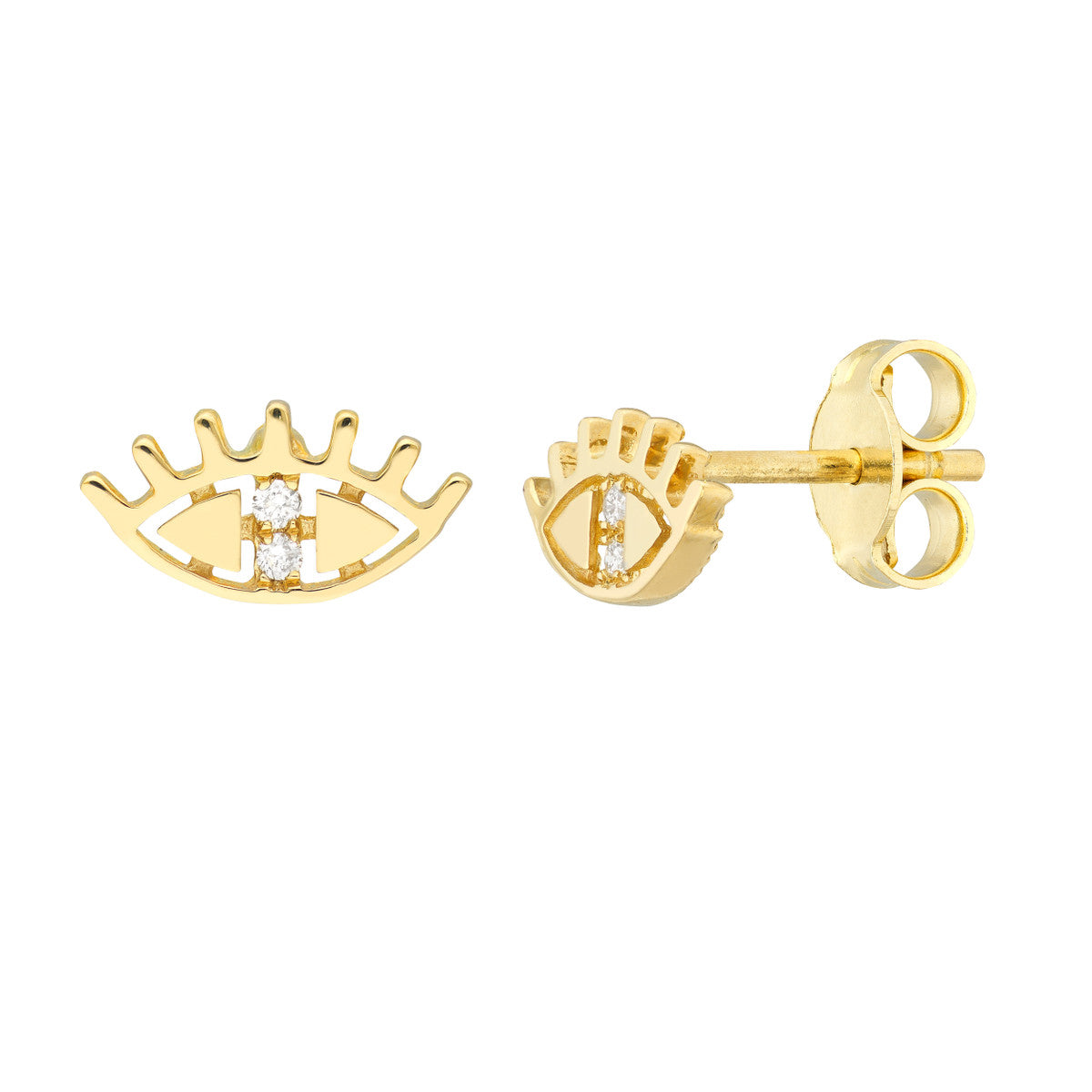 3pt Diamond Evil Eye Stud Earrings 14K Yellow Gold
