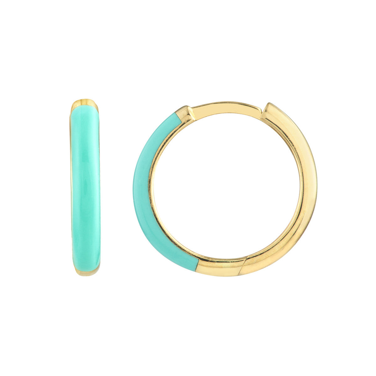 Enamel 1/2 Polished Hoops 14K Yellow Gold