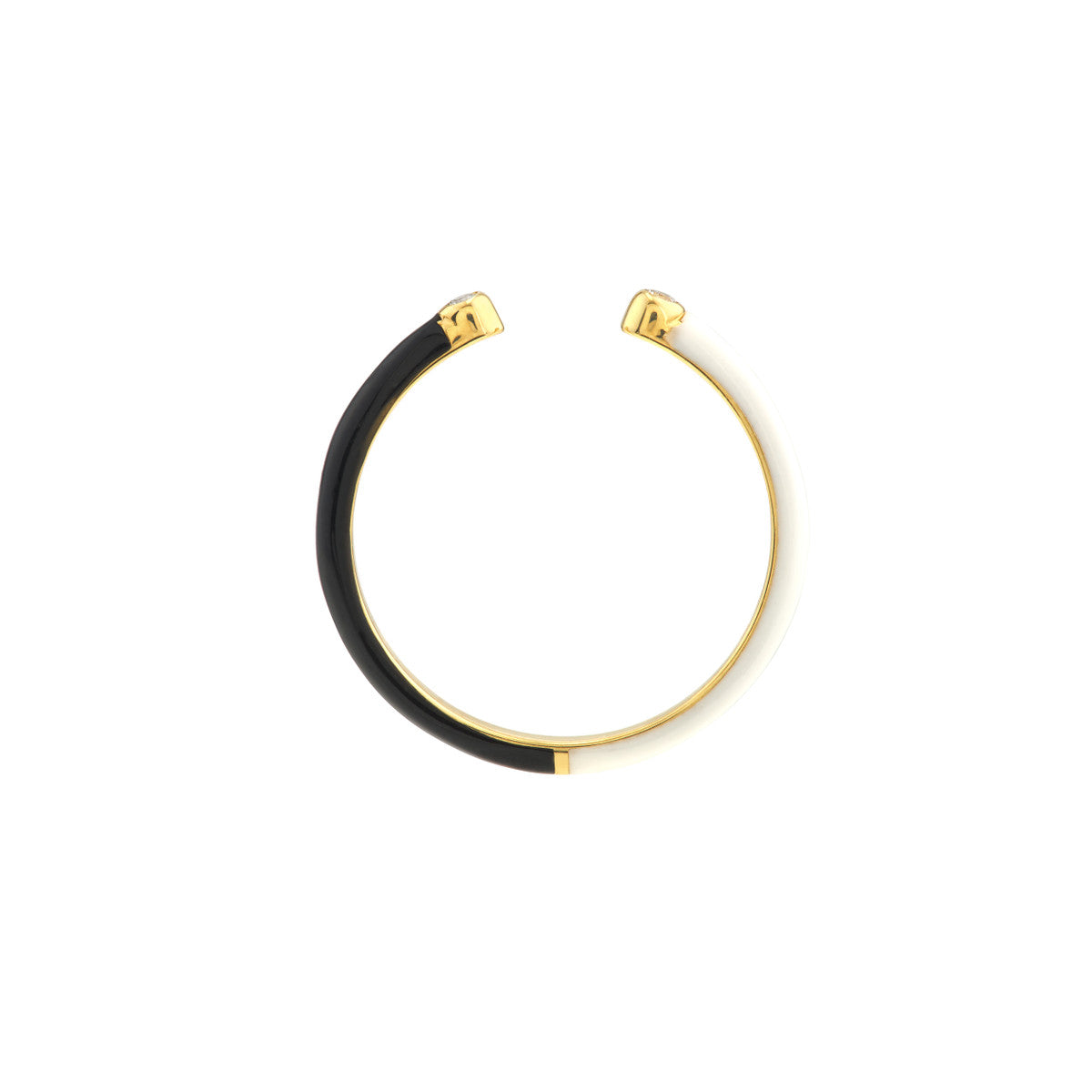 Diamond Cuff Ring with 1/2 White 1/2 Black Enamel 14K Yellow Gold