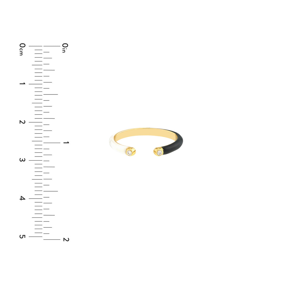 Diamond Cuff Ring with 1/2 White 1/2 Black Enamel 14K Yellow Gold