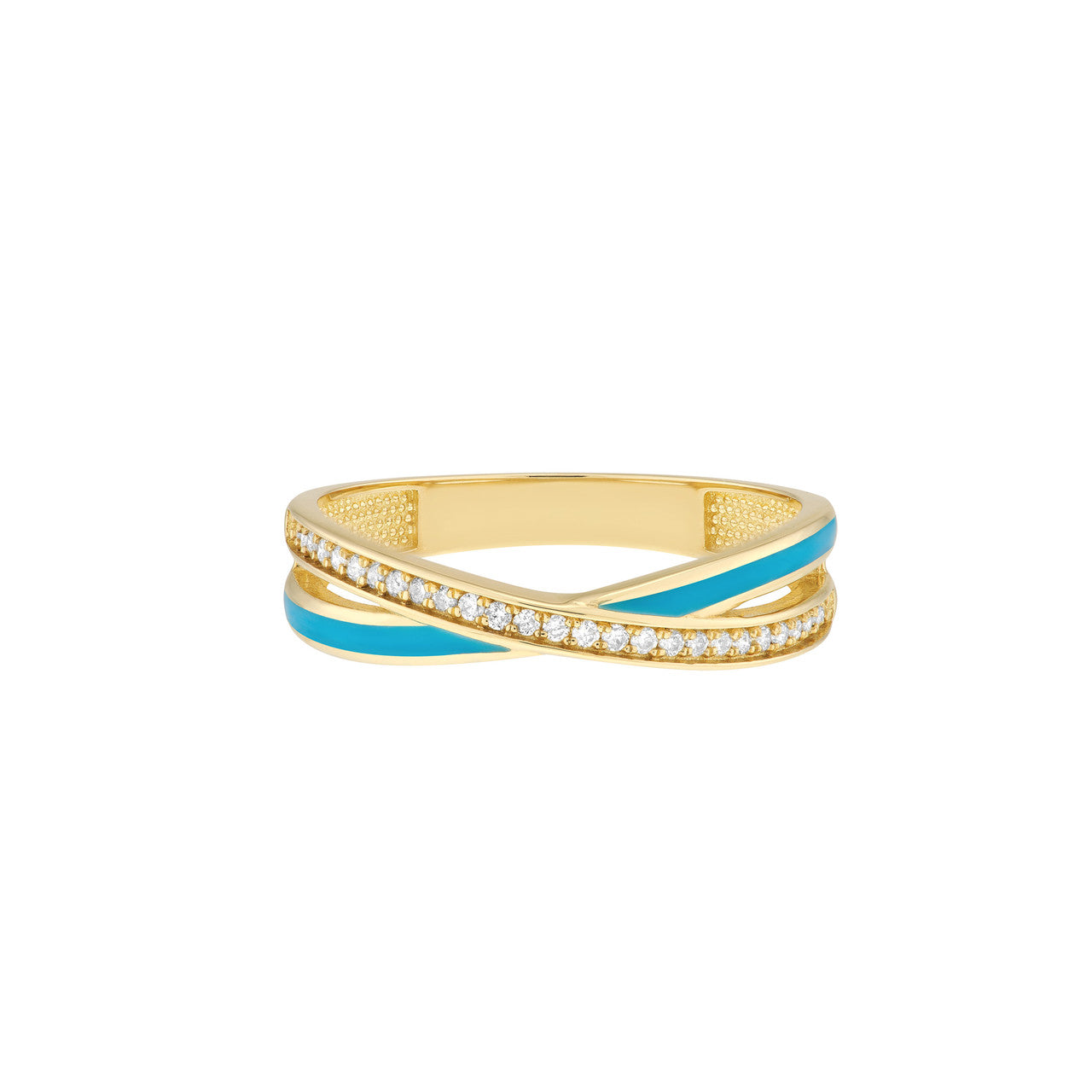 Diamond Enamel X Ring 14K Yellow Gold