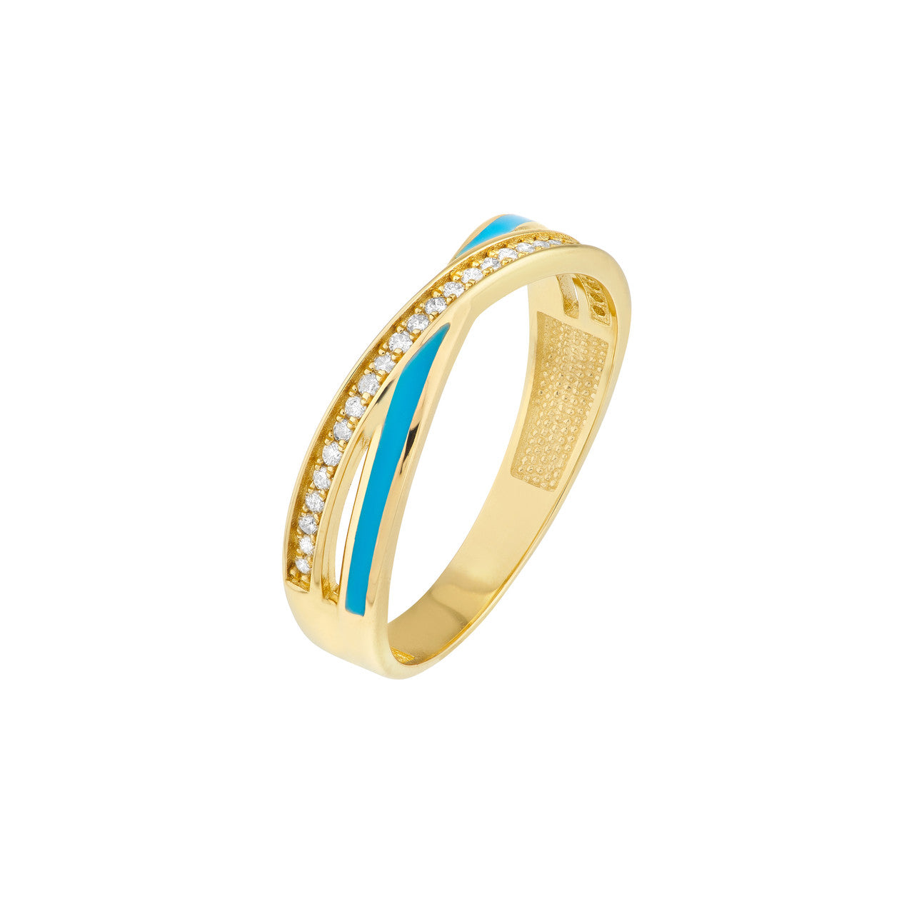 Diamond Enamel X Ring 14K Yellow Gold
