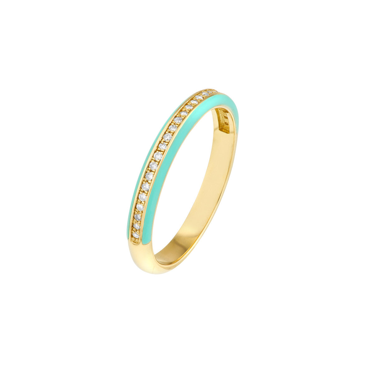 Diamond Band with Lt.Turquoise Enamel 14K Yellow Gold