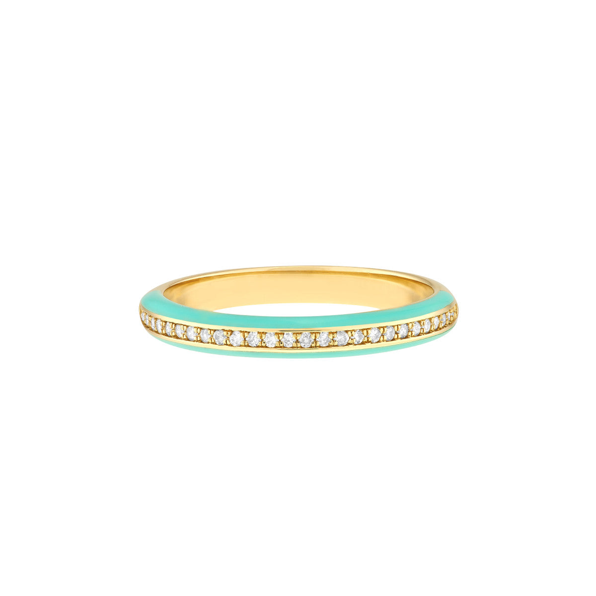 Diamond Band with Lt.Turquoise Enamel 14K Yellow Gold