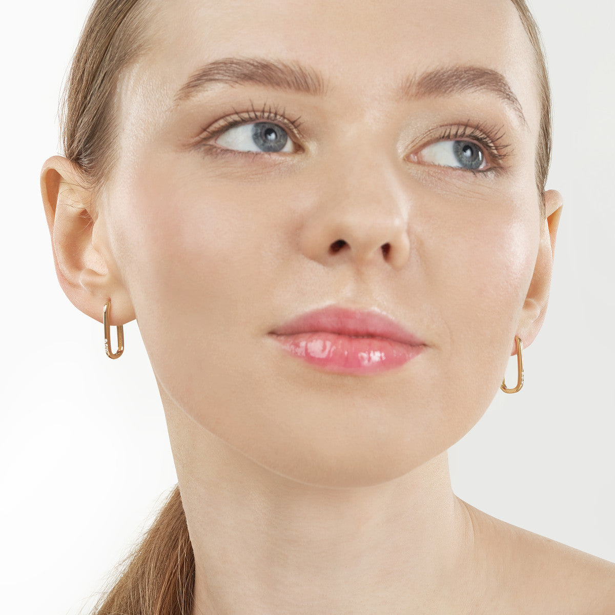 Diamond Paper Clip Hoop Earrings 14K Yellow Gold