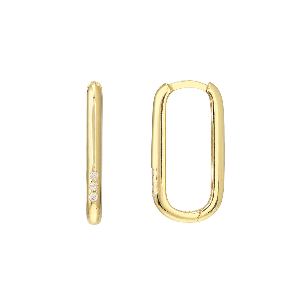 Diamond Paper Clip Hoop Earrings 14K Yellow Gold