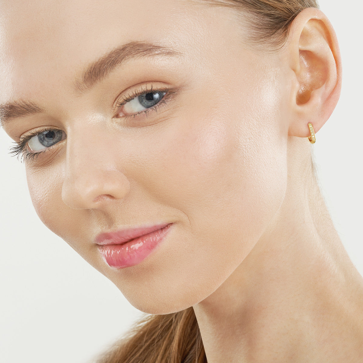 Diamond Channel Hoop Earrings 14K Yellow Gold