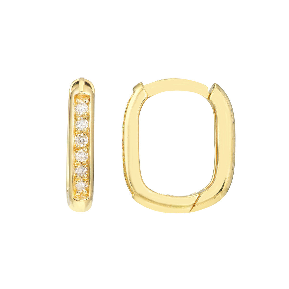 Diamond Channel Hoop Earrings 14K Yellow Gold