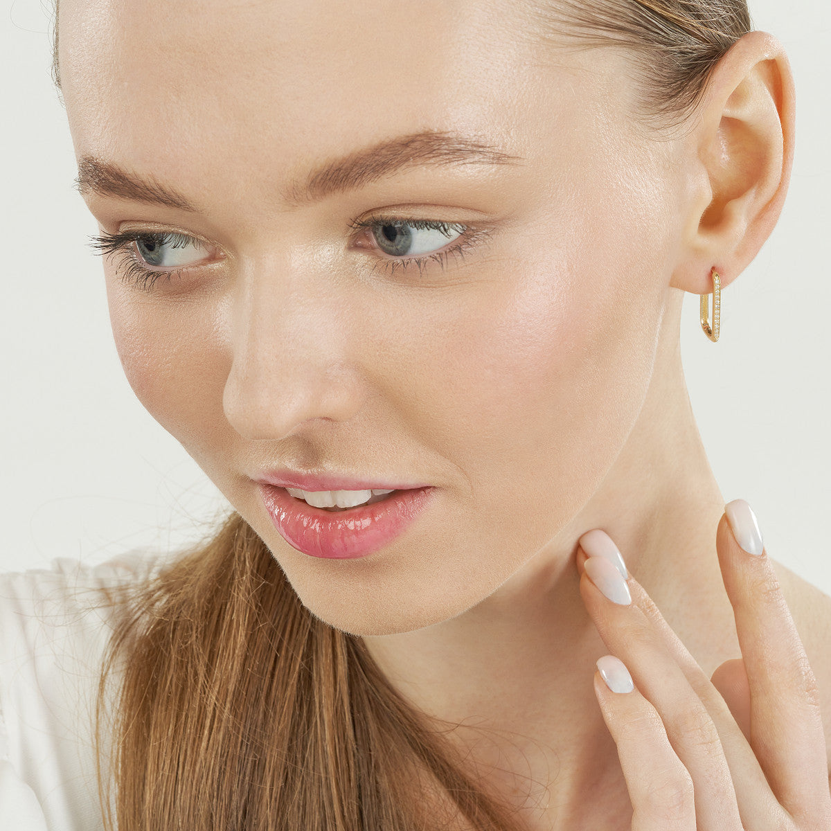 Diamond Channel Hoop Earrings 14K Yellow Gold