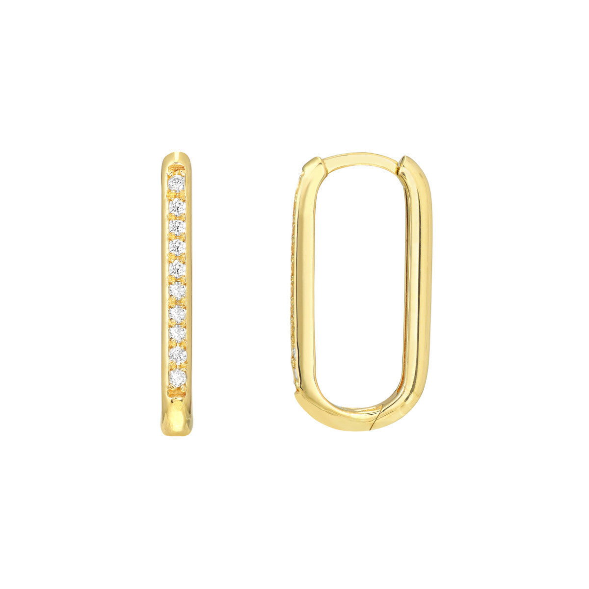 Diamond Channel Hoop Earrings 14K Yellow Gold