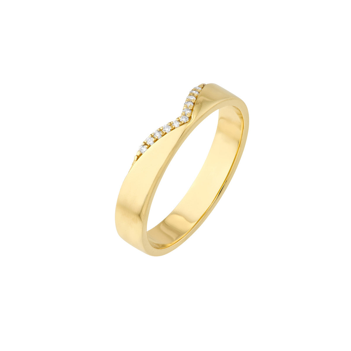 Diamond Chevron Polished Band 14K Yellow Gold