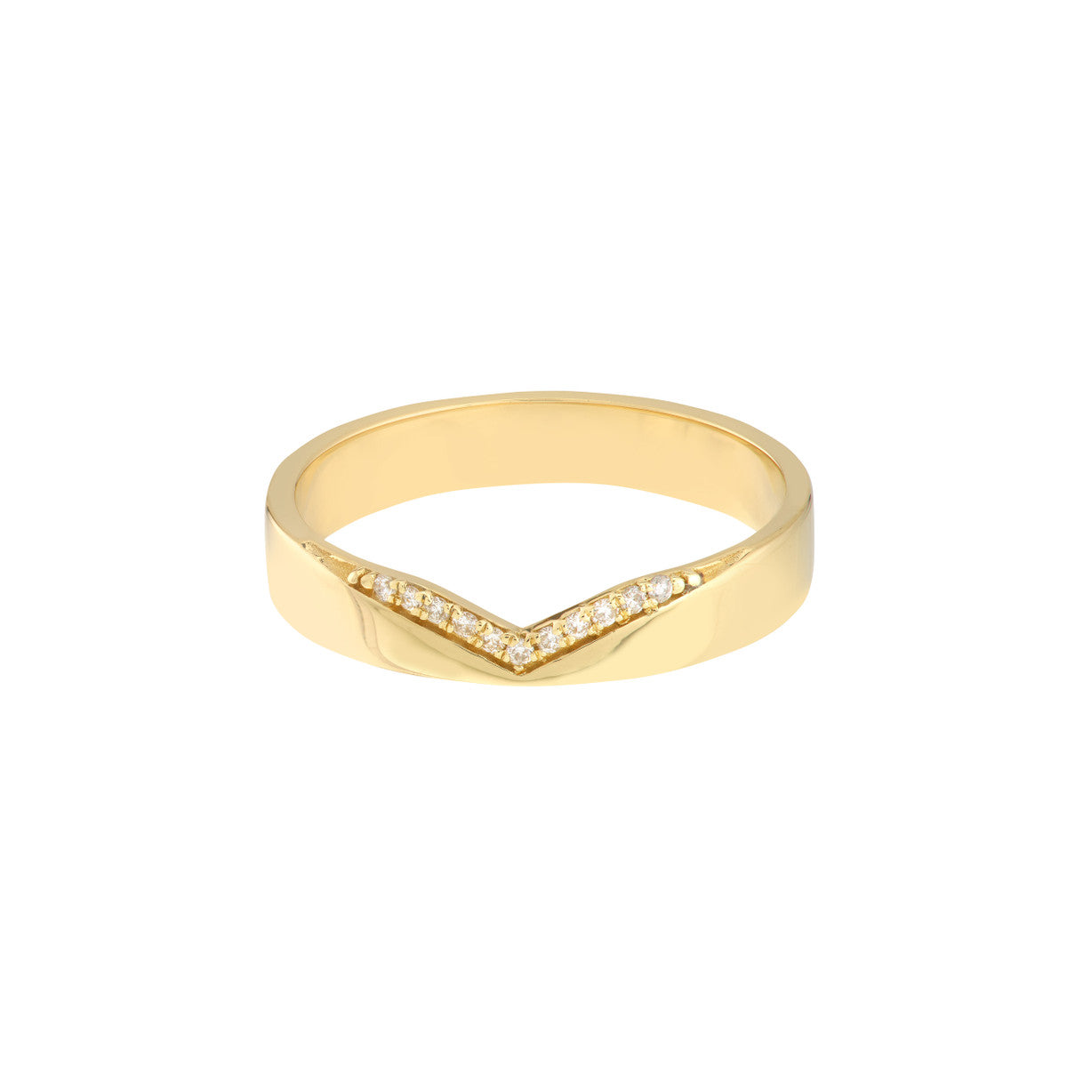 Diamond Chevron Polished Band 14K Yellow Gold