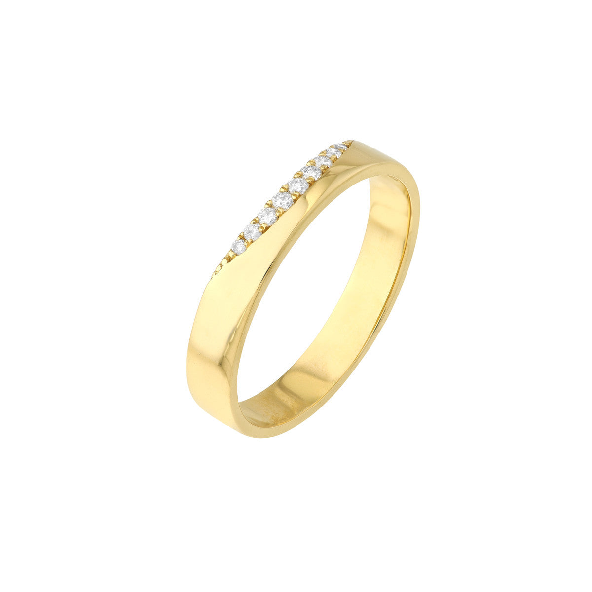 Diamond Curved Side Polished Band 14K Yellow Gold