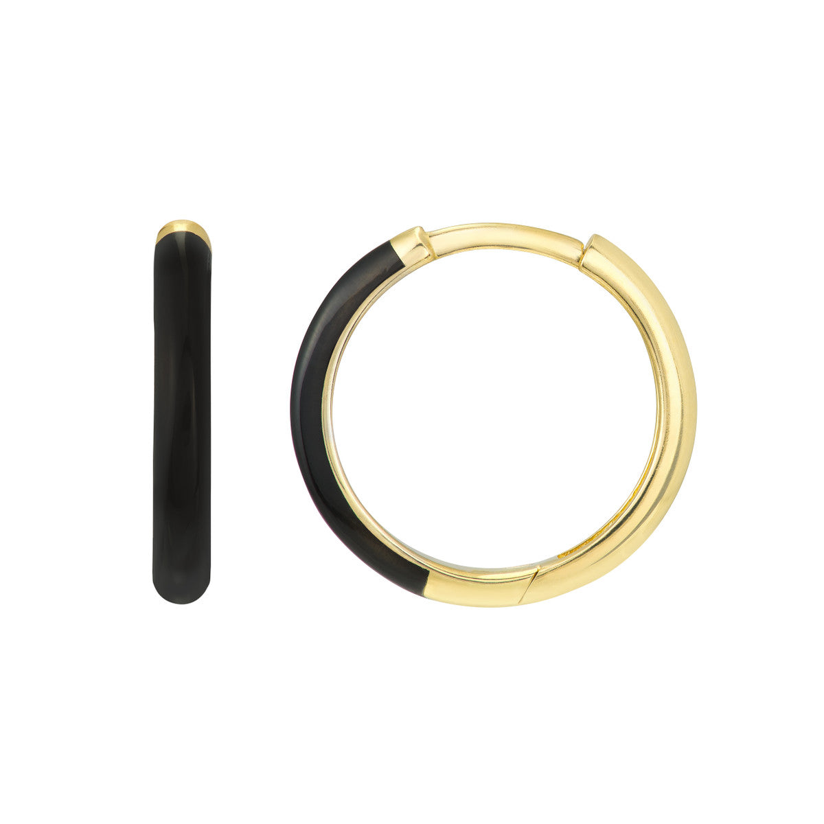 Enamel 1/2 Polished Hoops 14K Yellow Gold