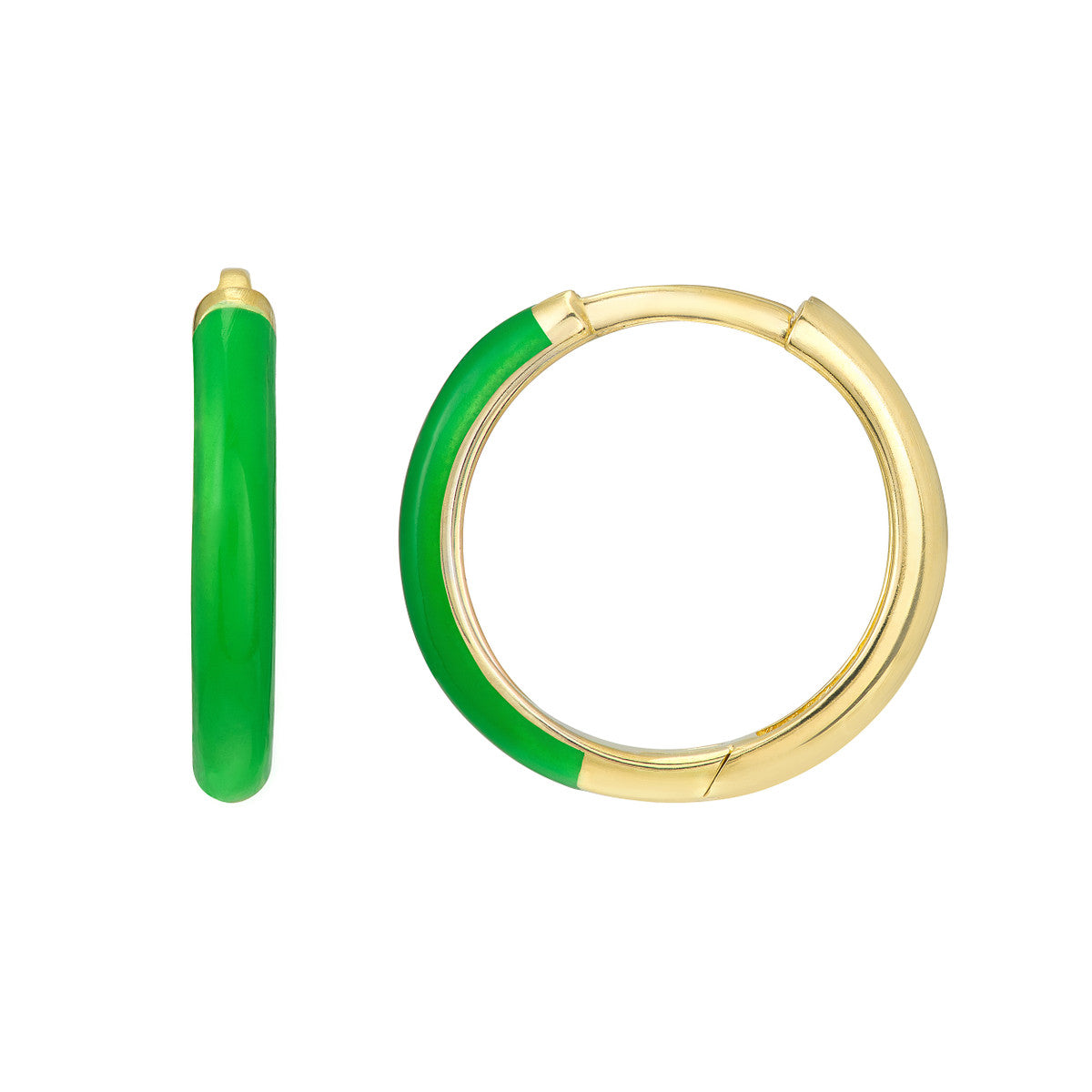 Enamel 1/2 Polished Hoops 14K Yellow Gold