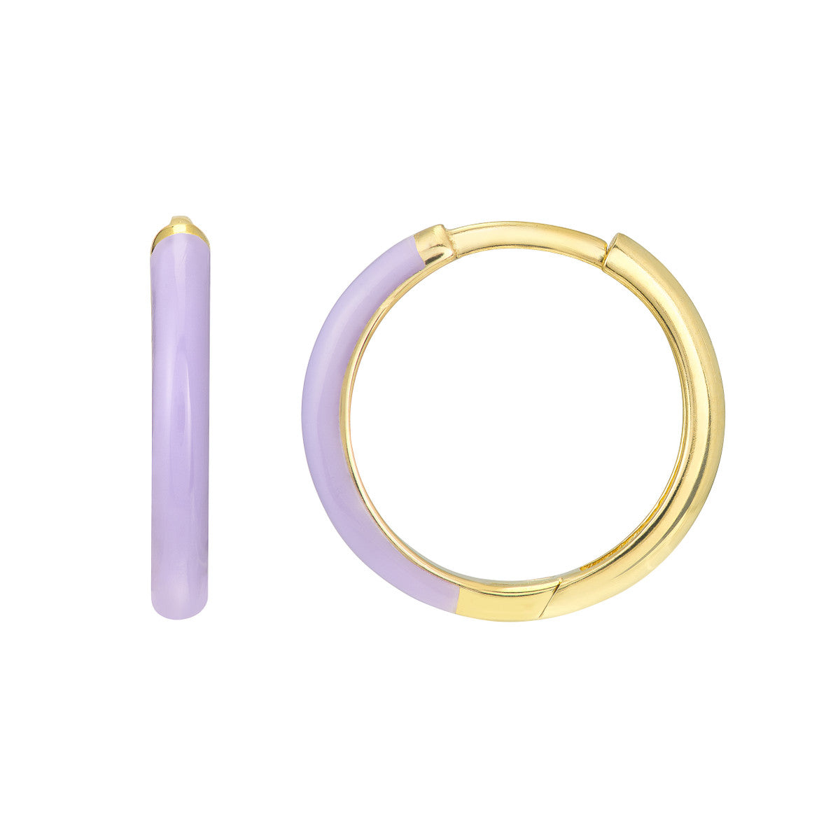 Enamel 1/2 Polished Hoops 14K Yellow Gold