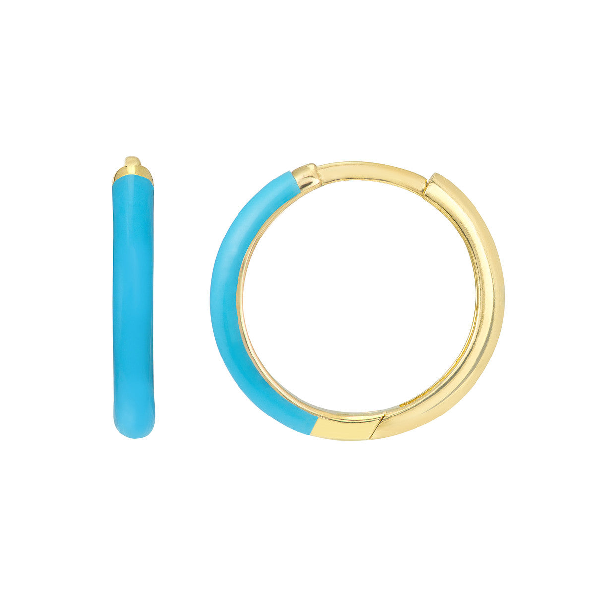 Enamel 1/2 Polished Hoops 14K Yellow Gold