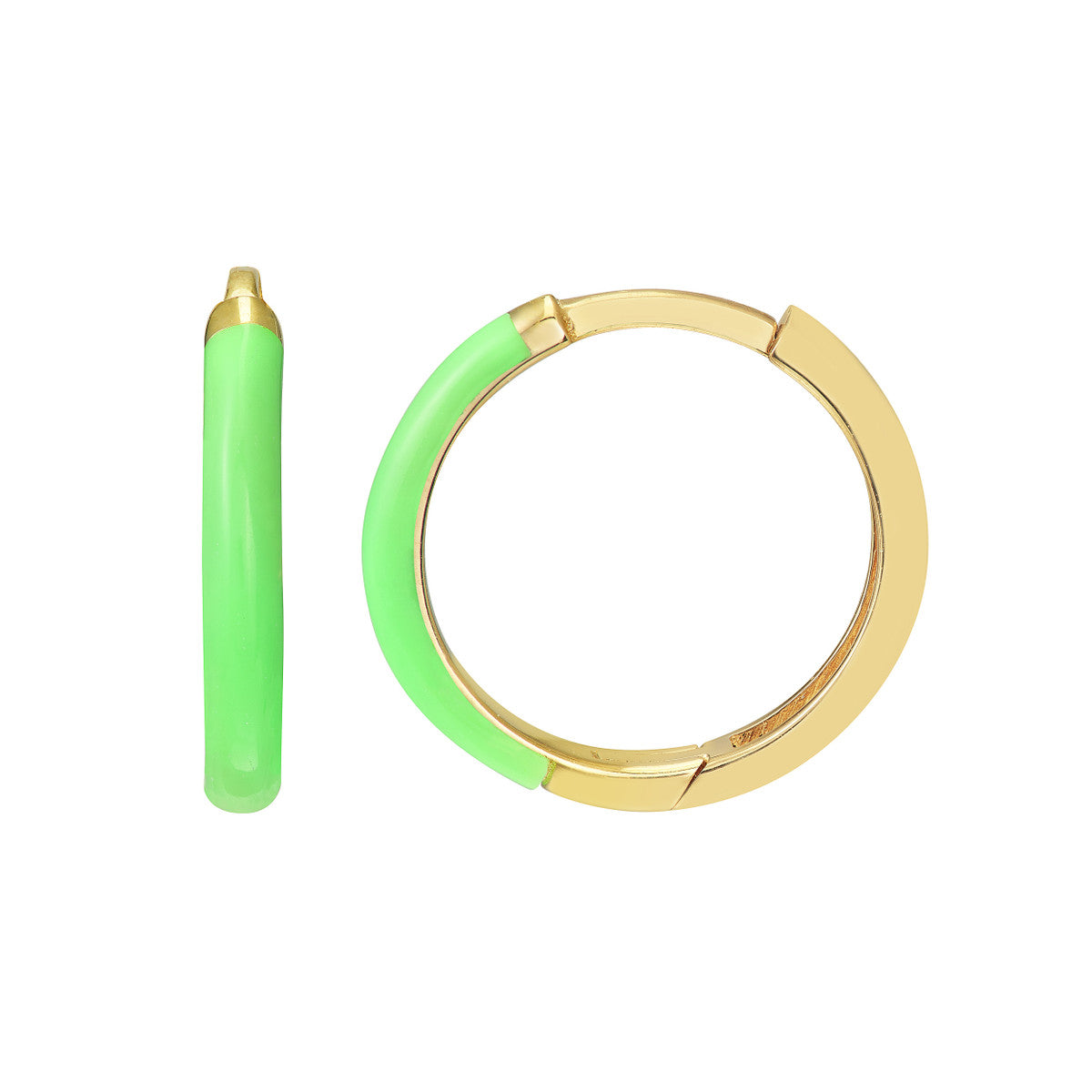 Enamel 1/2 Polished Hoops 14K Yellow Gold