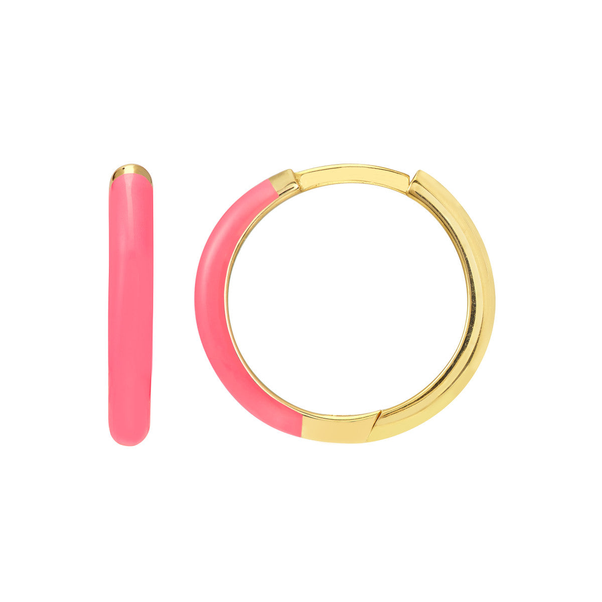 Enamel 1/2 Polished Hoops 14K Yellow Gold