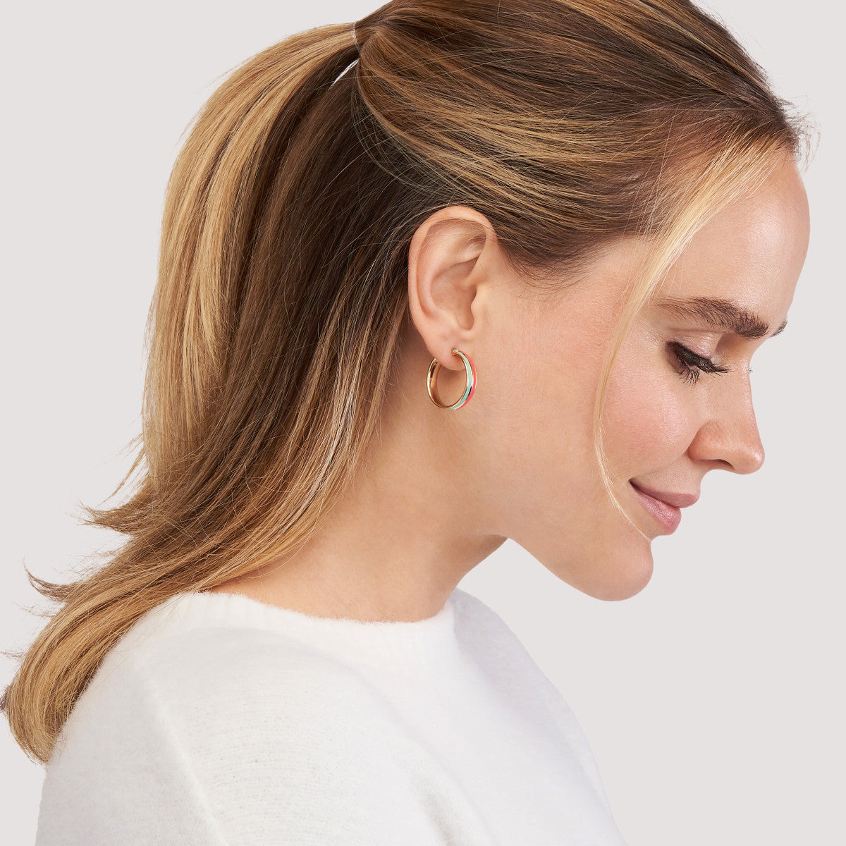 Enamel Round Hoops 14K Yellow Gold