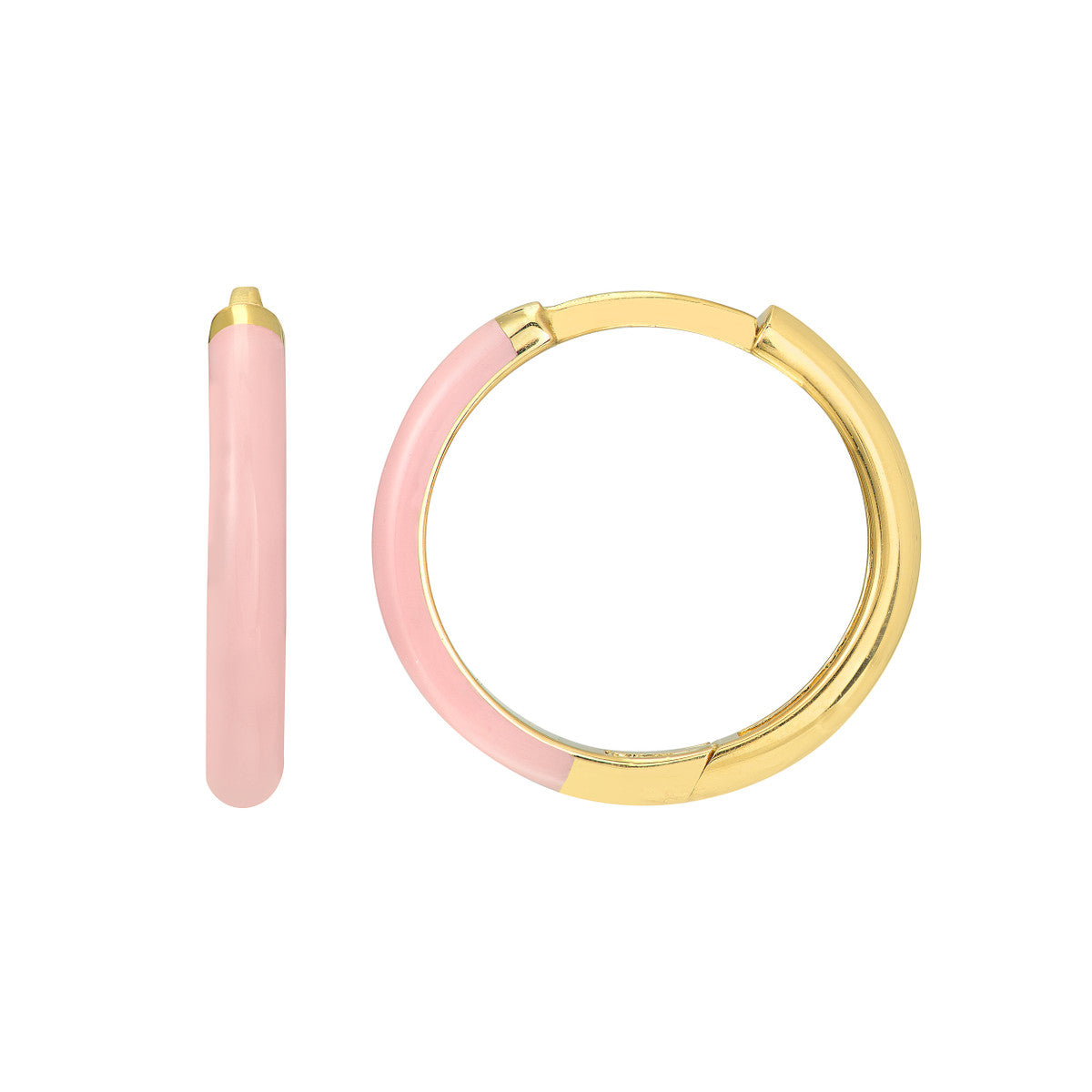 Enamel 1/2 Polished Hoops 14K Yellow Gold