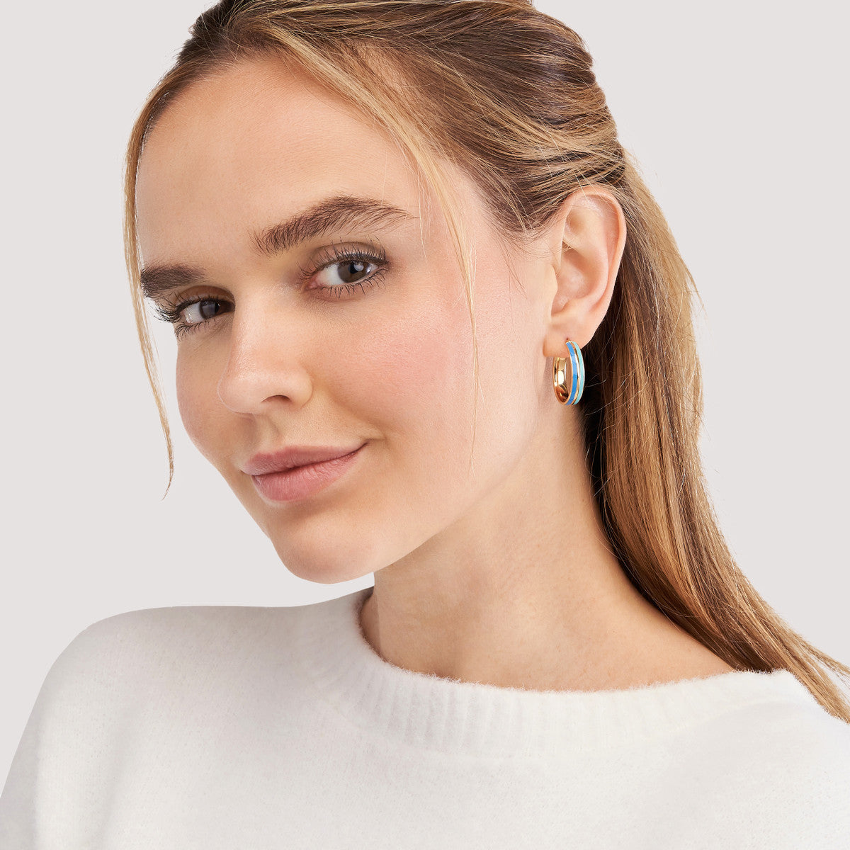 Enamel Round Hoops 14K Yellow Gold