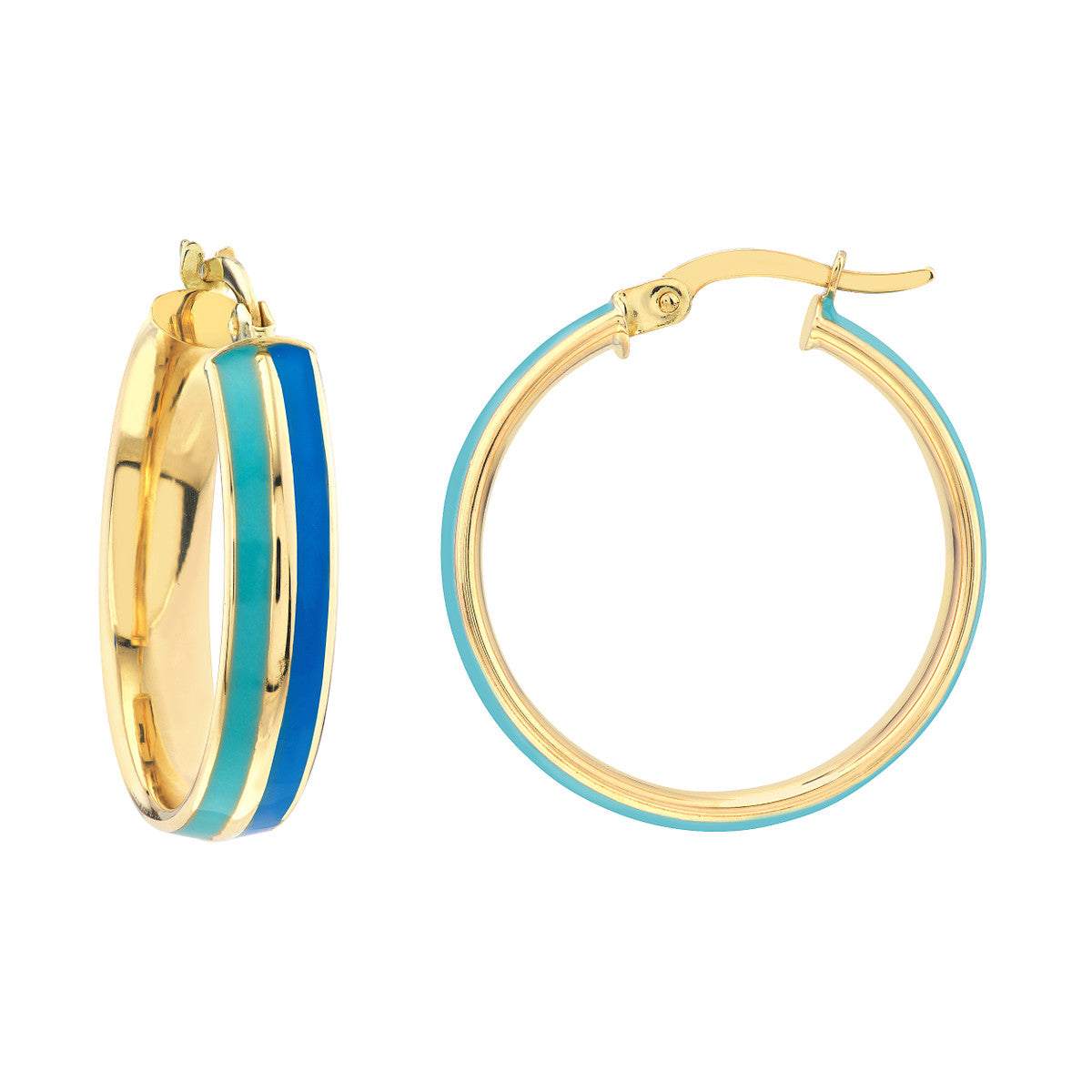 Enamel Round Hoops 14K Yellow Gold