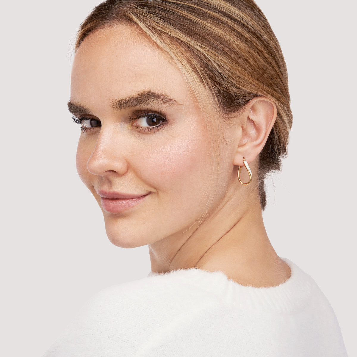 Enamel Oval Twist Hoops 14K Yellow Gold