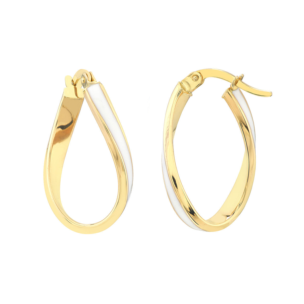 Enamel Oval Twist Hoops 14K Yellow Gold