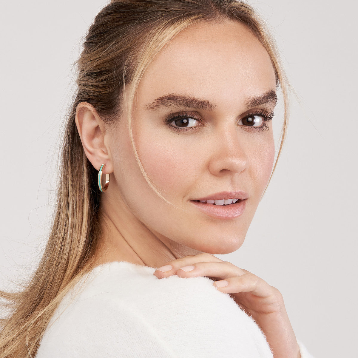 Colorful Enamel Round Hoops 14K Yellow Gold