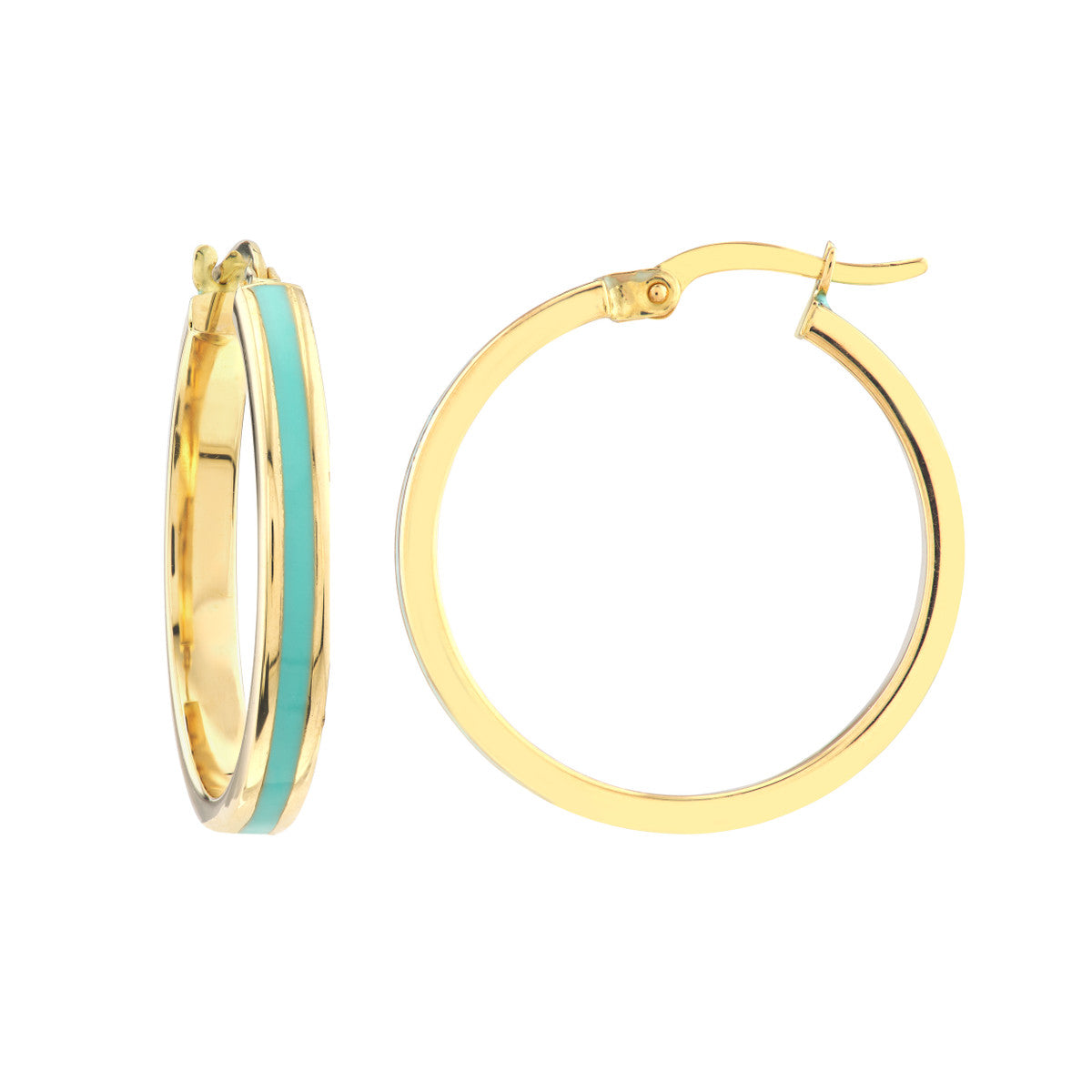 Colorful Enamel Round Hoops 14K Yellow Gold