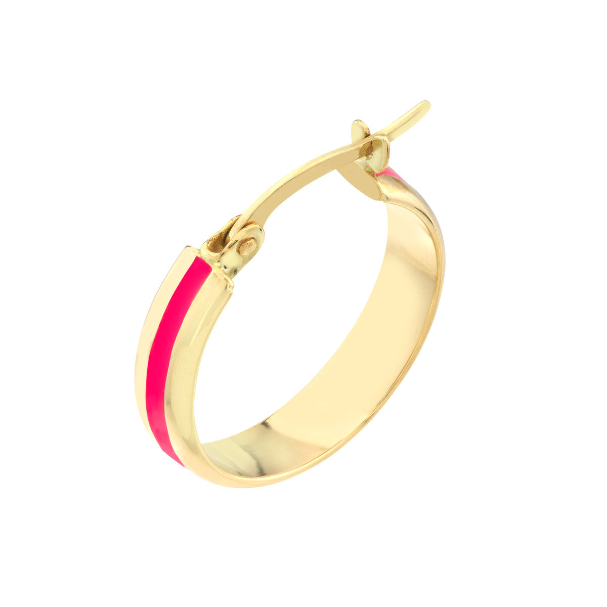 Medium Enamel Round Hoops 14K Yellow Gold