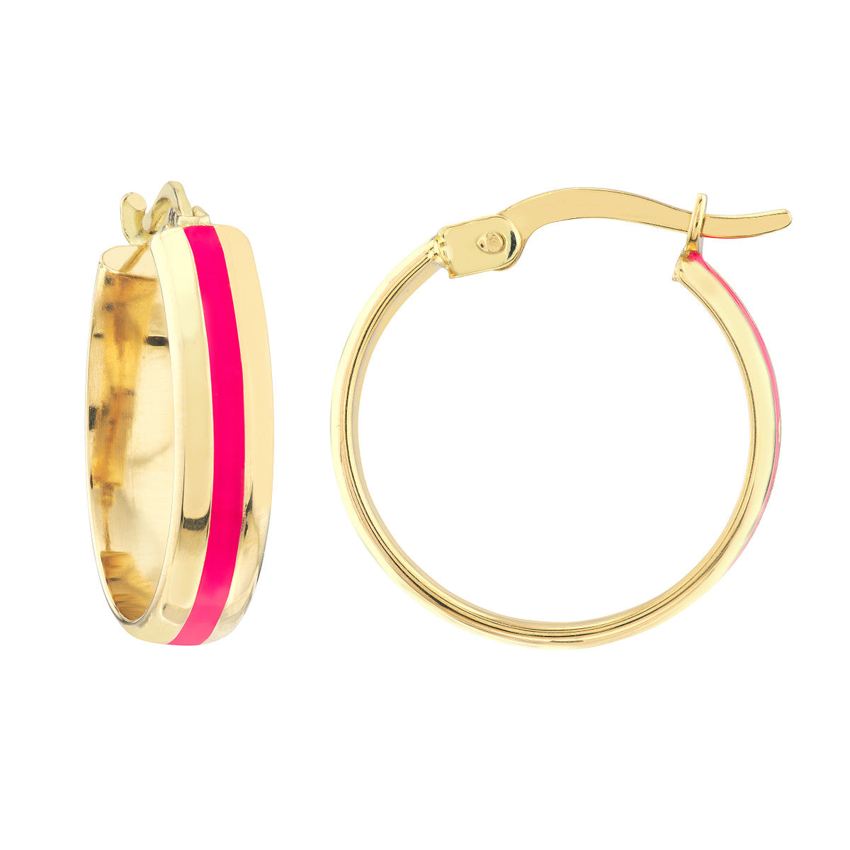 Medium Enamel Round Hoops 14K Yellow Gold