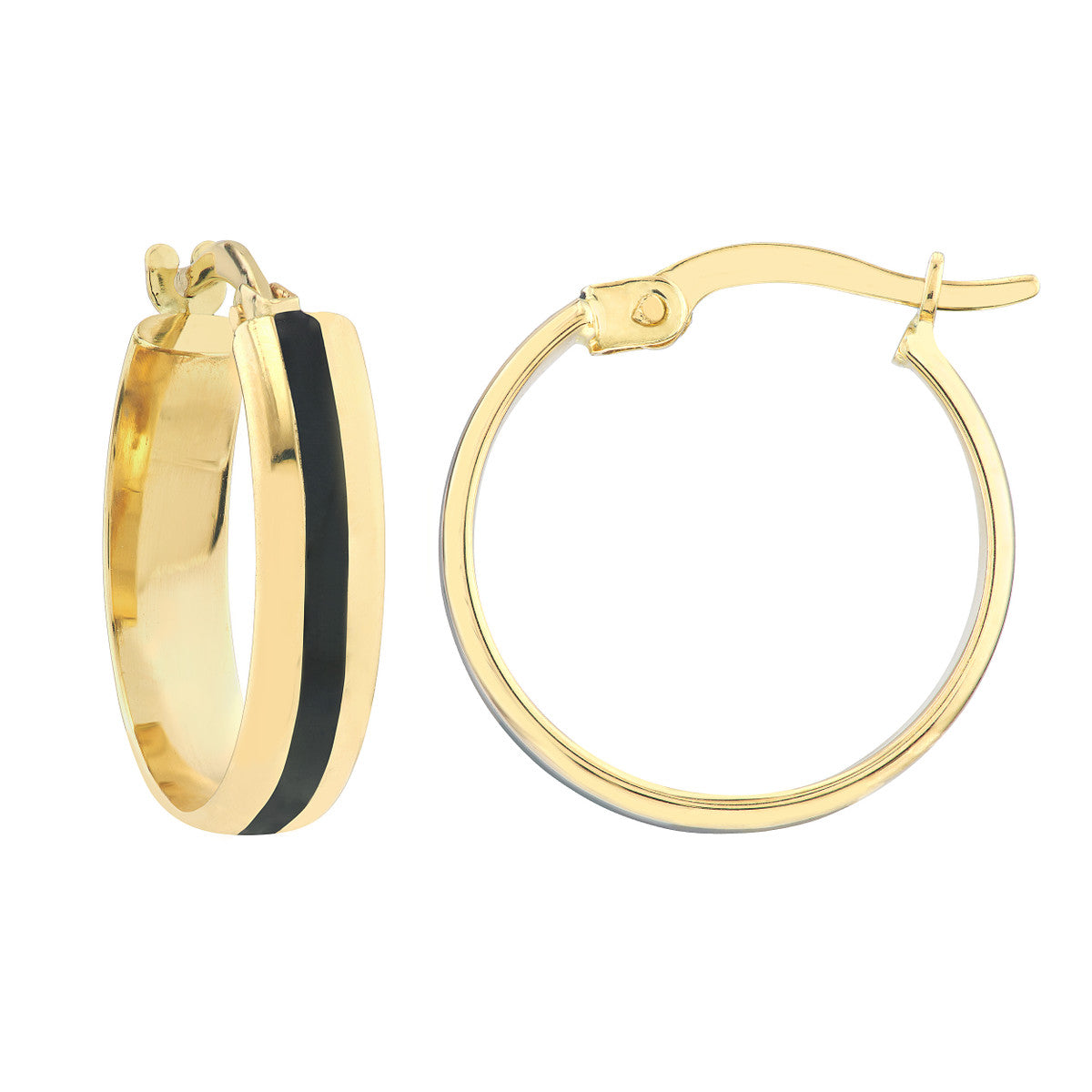 Medium Enamel Round Hoops 14K Yellow Gold