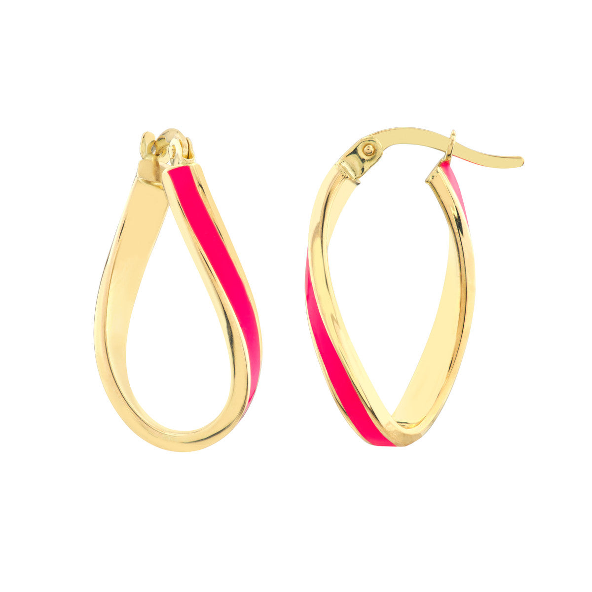 Enamel Oval Twist Hoops 14K Yellow Gold