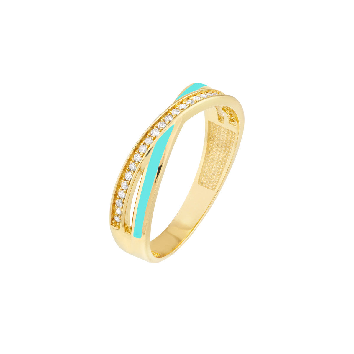 Diamond Enamel X Ring 14K Yellow Gold