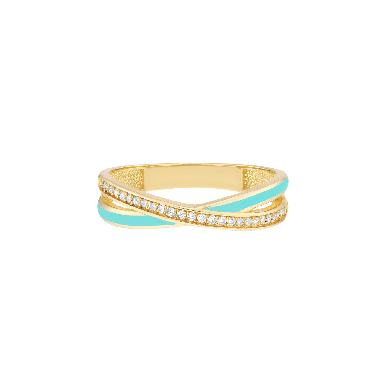 Diamond Enamel X Ring 14K Yellow Gold