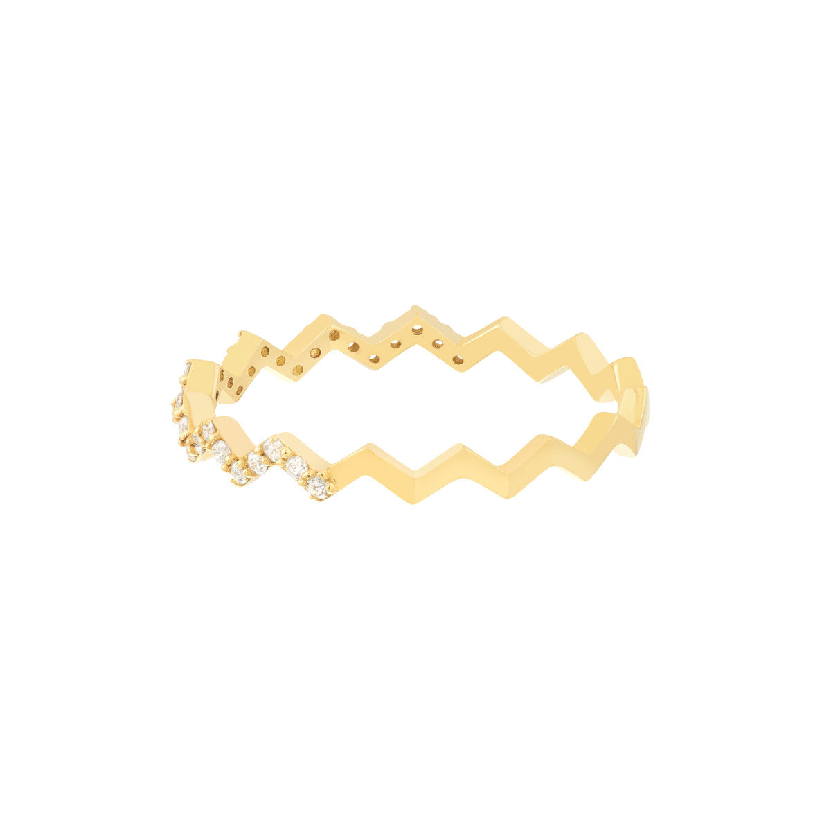 Diamond Polished Zig Zag Ring 14K Yellow Gold